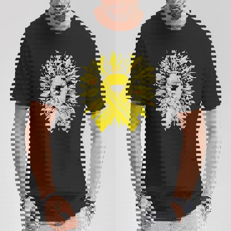 ヒョウ ヒマワリ イエローリボン 肉腫 がん啓発 Tシャツ 面白い贈り物