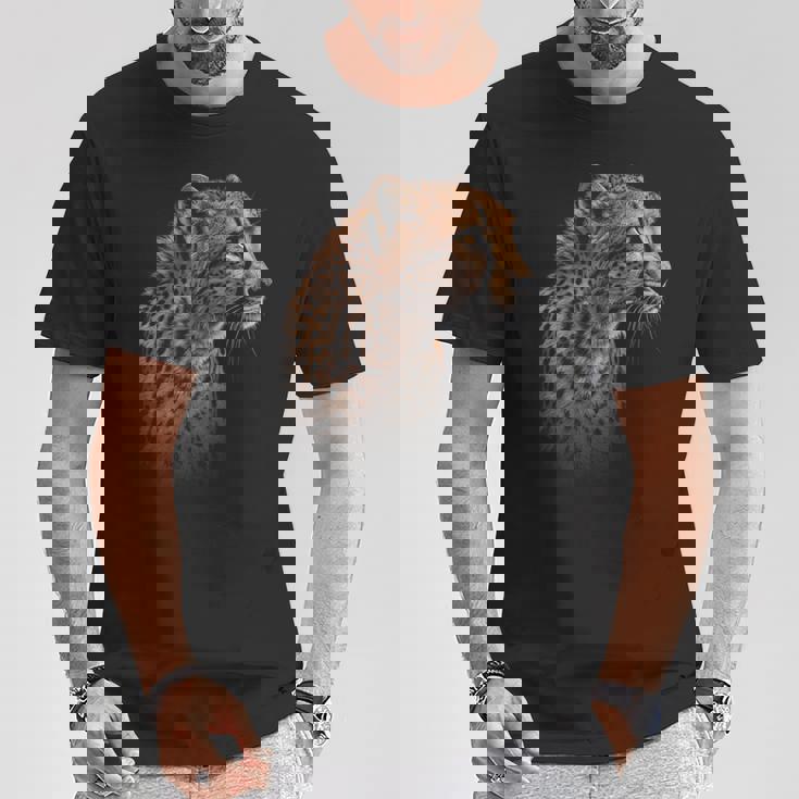 ヒョウチーター 虎 ヒョウの顔 ライオン 猫 Tシャツ 面白い贈り物