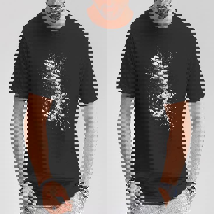 ヒョウモントカゲモドキ グランジ パンク スプラッター Tシャツ 面白い贈り物