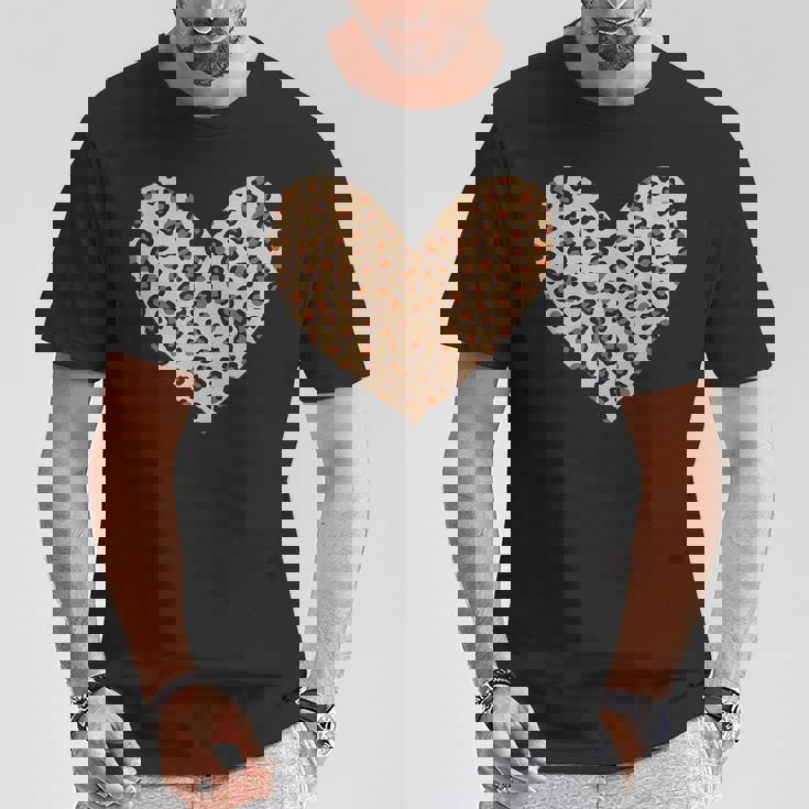 ヒョウ柄のハート／チーター柄のデザイン Tシャツ 面白い贈り物