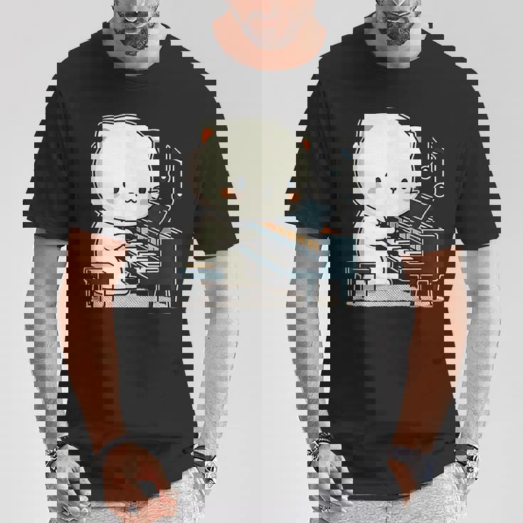 ピアノを弾くかわいい猫 ヴィンテージ かわいい猫 アート 日本アニメ Tシャツ 面白い贈り物