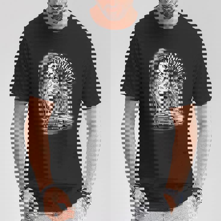 ピエロガール パヤサ×チカーノ ローライダーギャングスターブラックワーク Tシャツ 面白い贈り物