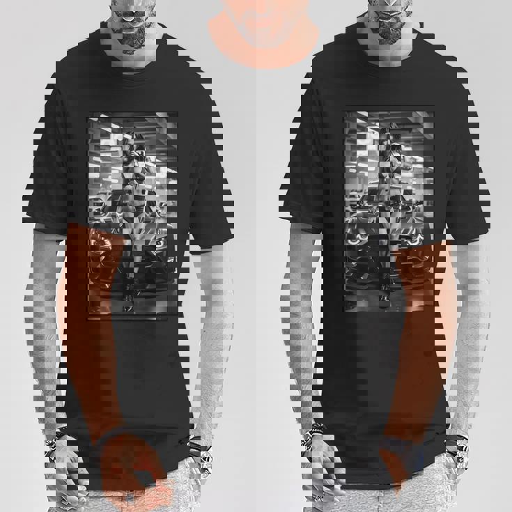 ピンナップガールtシャツ 男性用 巨乳ピンナップガール&カー B&W Tシャツ 面白い贈り物