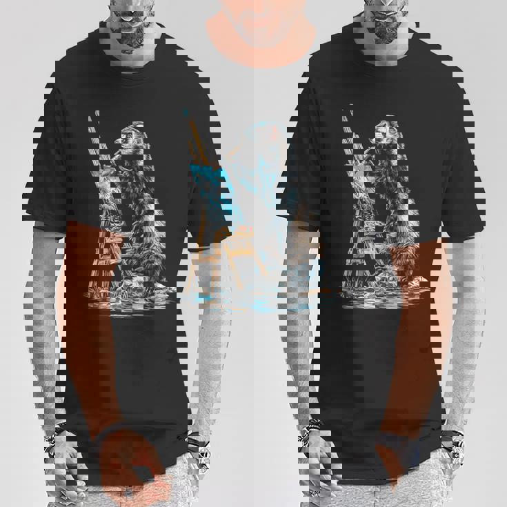 フェレット 自然 絵画 動物 モチーフ アートワーク フェレット Tシャツ 面白い贈り物