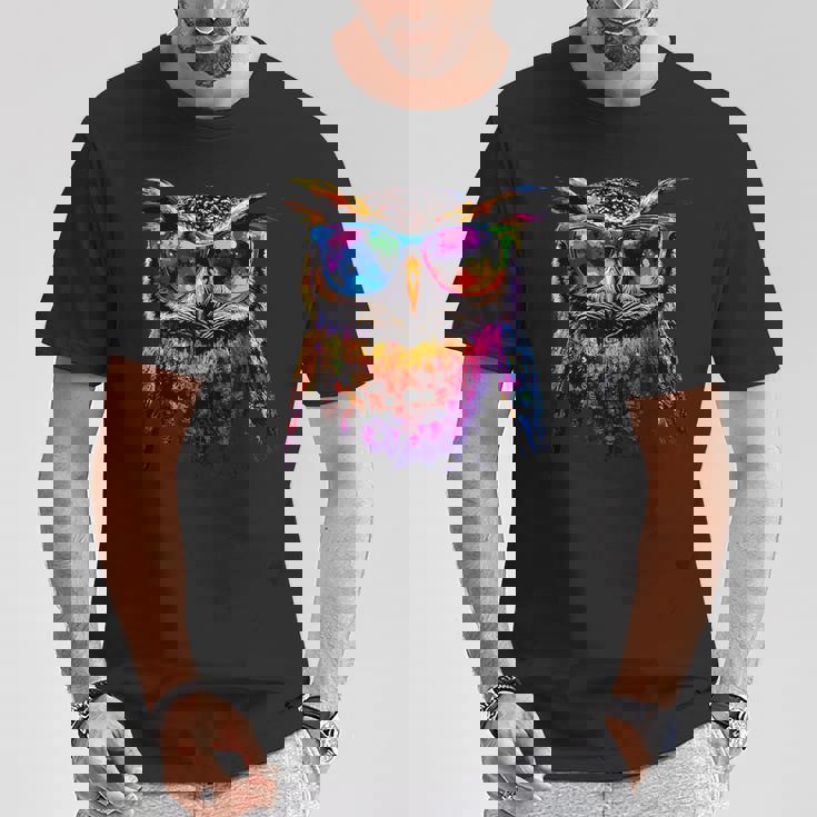 フクロウ カラフル レインボーカラー ポップアート フクロウ フクロウ かわいい フクロウ Tシャツ 面白い贈り物