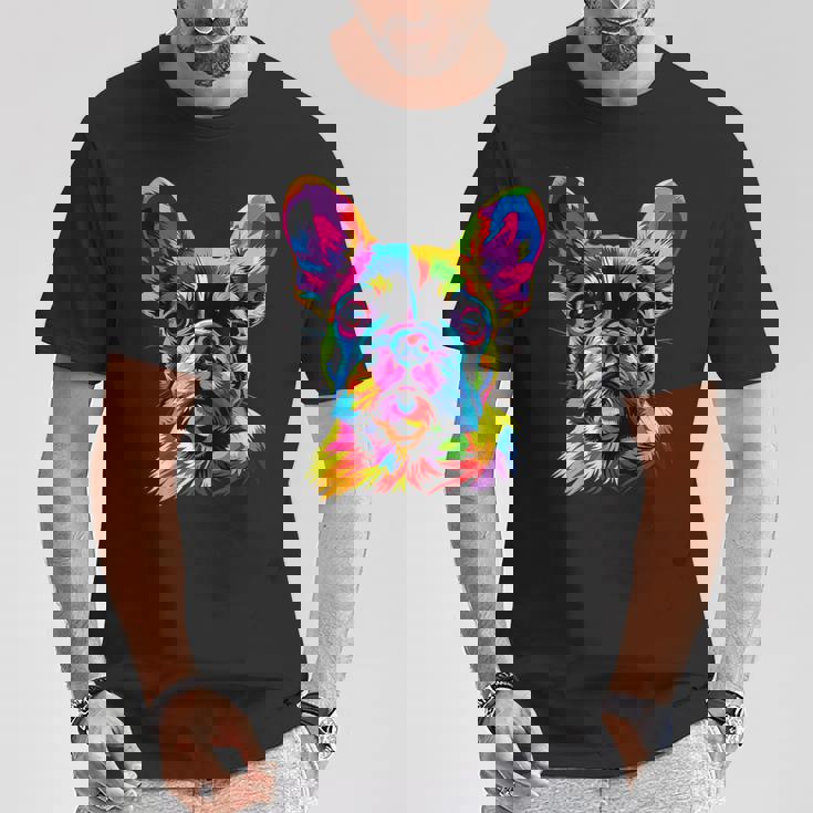 フレンチブルドッグ 犬 カラフル ポップアート レインボーカラー ブルドッグ Tシャツ 面白い贈り物