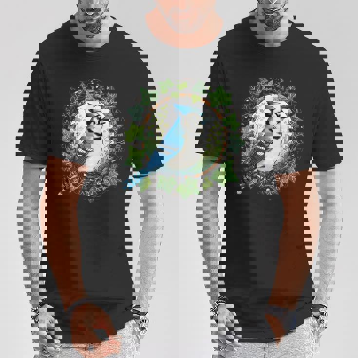 ブルージェイとイングリッシュアイビーバードアートブルージェイズイラスト Tシャツ 面白い贈り物