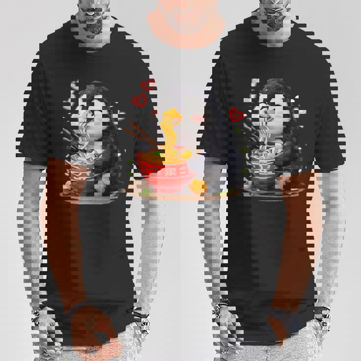 ペンギン食べる ラーメン 麺 ペンギン 男の子 女の子 キッズ 大人 Tシャツ 面白い贈り物