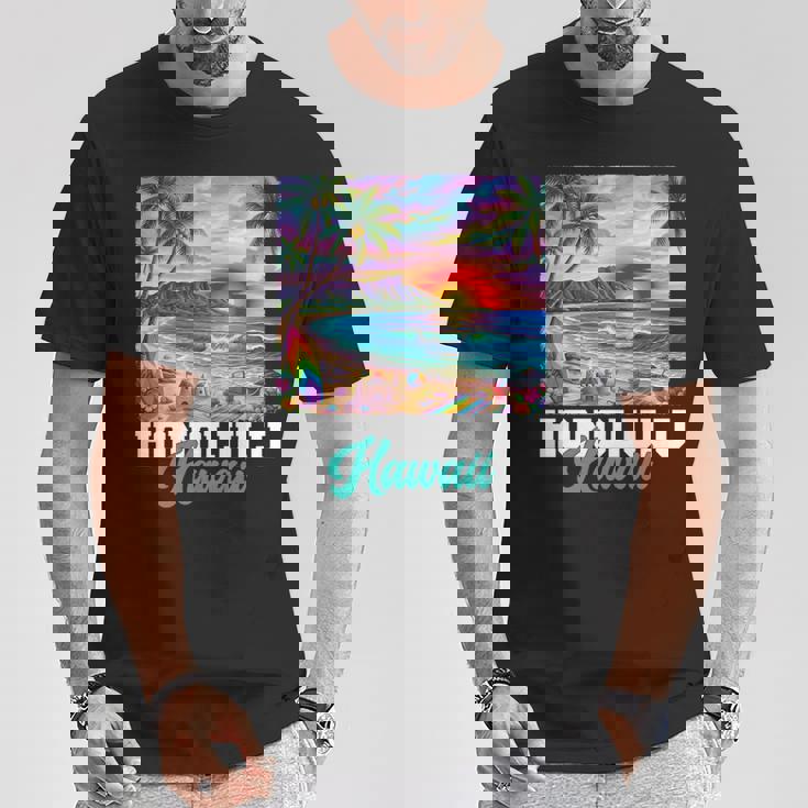 ホノルル ハワイ ハワイアン 波 ビーチ 夏 サーフィン レトロ 長袖tシャツ Tシャツ 面白い贈り物