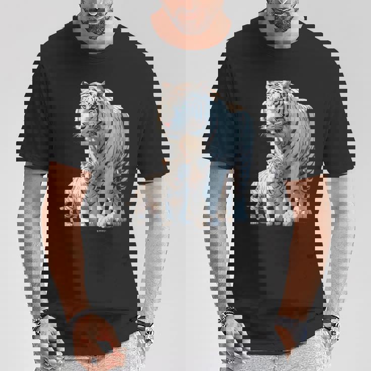 ホワイトタイガー、ネコの動物 Tシャツ 面白い贈り物