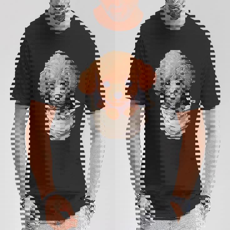 ポケットから覗く トイプードル 可愛い 犬 かわいい 子犬 犬好き 犬の飼い主 愛犬家 メンズ レディース キッズ Tシャツ 面白い贈り物