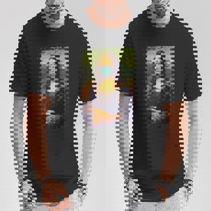 マスク付きモナリザ面白い有名な絵画検疫 Tシャツ 面白い贈り物