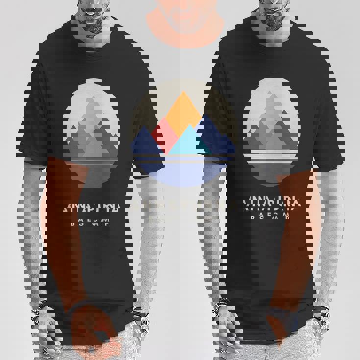 ミニマルなアンナプルナベースキャンプ 山モチーフ ハイキング Tシャツ 面白い贈り物