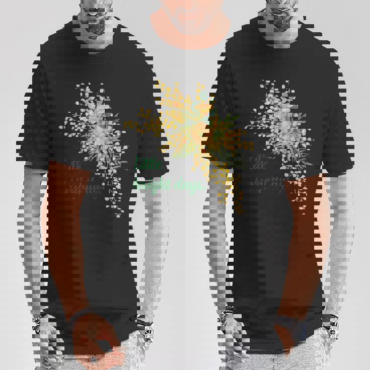 ミモザ 花柄 Little Bright Days ナチュラル 春カラー フラワーデザイン 長袖tシャツ Tシャツ 面白い贈り物