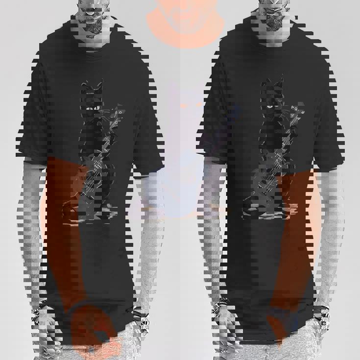 ミュージシャン黒猫ギタリストボンベイキャッツウィズギター Tシャツ 面白い贈り物