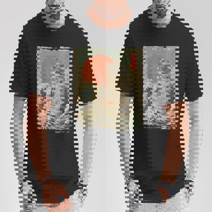 メインクーン 猫 ヴィンテージ ラーメン 和麺 Tシャツ 面白い贈り物