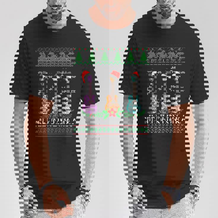 メレカリキマカハワイアンクリスマスウクレレ醜いデザインシャツ Tシャツ 面白い贈り物