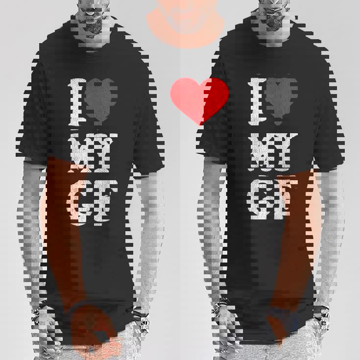 ユーズド加工 I Heart My Girlfriend アパレル I Love My Gf Tシャツ 面白い贈り物