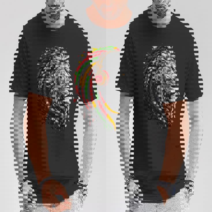 ラスタレゲエミュージックヘッドフォンジャマイカンルーツプライドライオン Tシャツ 面白い贈り物