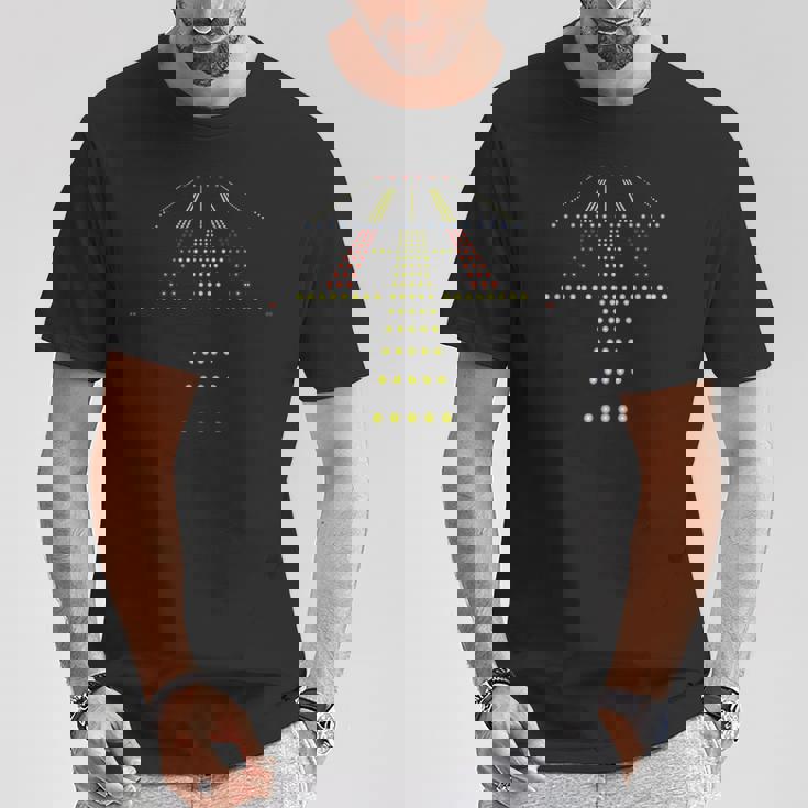 ランウェイ ナイトビュー 航空 空港 ライト Tシャツ 面白い贈り物