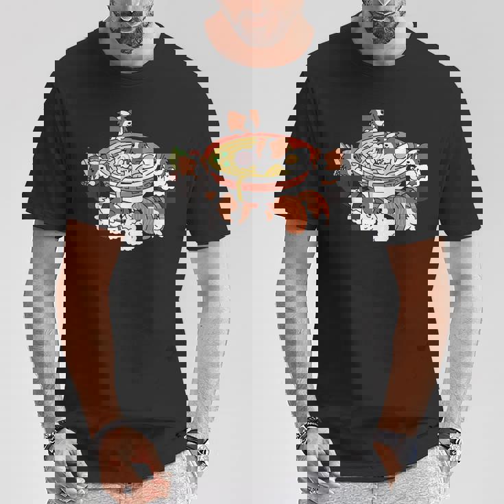 ラーメン寿司パピヨン犬 Tシャツ 面白い贈り物