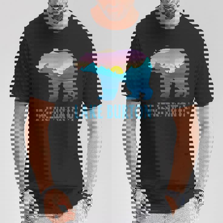 レイク・バートン 山 パープル セッティング ヒマワリ ネイチャーウッド Tシャツ 面白い贈り物