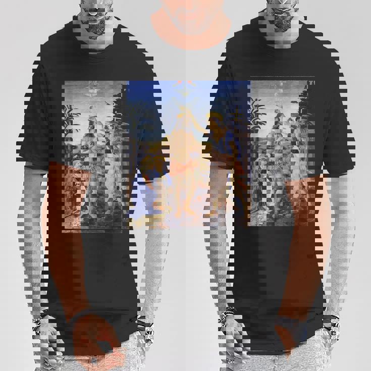 レオナルド ダヴィンチ 面白いtシャツ アート キリストの洗礼 聖書 絵画 メンズ 面白い 服 美術 ネタ Tシャツ 面白い贈り物