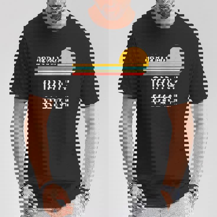 レトロ マンリービーチ オリジナル オーストラリア ヴィンテージ 70年代サンセット アート Tシャツ 面白い贈り物