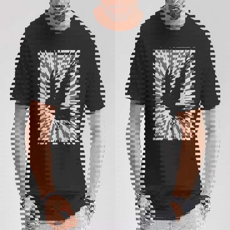 レトロなカラスの美学 日本の旭日旗 黒カラス Tシャツ 面白い贈り物