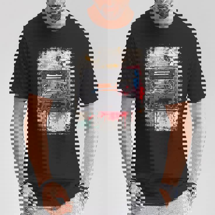 レトロスタイル オールドスクールミュージックテープ カセット ヴィンテージ ミックステープ 長袖tシャツ Tシャツ 面白い贈り物