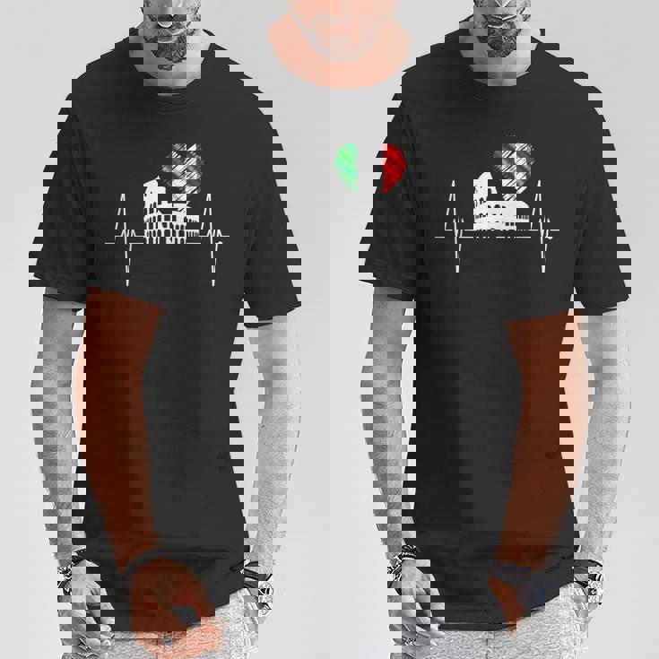 ローマ コロッセオ ハートビート イタリア イタリア国旗 ハート ローマン ローマ Tシャツ 面白い贈り物