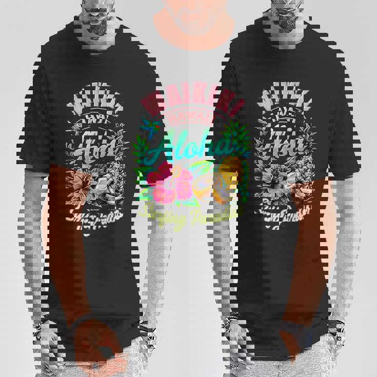 ワイキキ ハワイ アロハ サーフィン パラダイス ハイビスカス パイナップル 長袖tシャツ Tシャツ 面白い贈り物