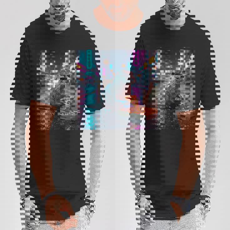 ヴィンテージ カワウソ キッズ Her Mom Dad ピザ ミーム 幼児 レトロ 長袖tシャツ Tシャツ 面白い贈り物