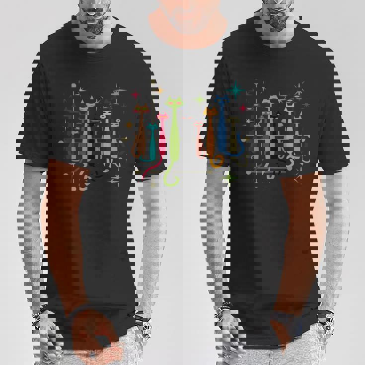 ヴィンテージ レトロ ミッドセンチュリー モダン ルック 猫 50S 60S スタイル Tシャツ 面白い贈り物