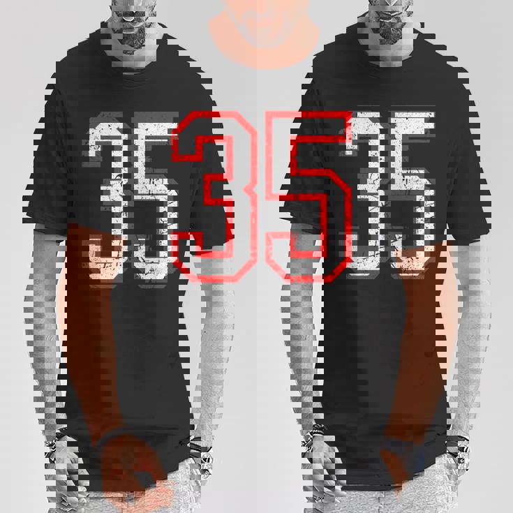 ヴィンテージナンバー 35 ホワイトレッドスポーツ代表チームナンバー 35 Tシャツ 面白い贈り物
