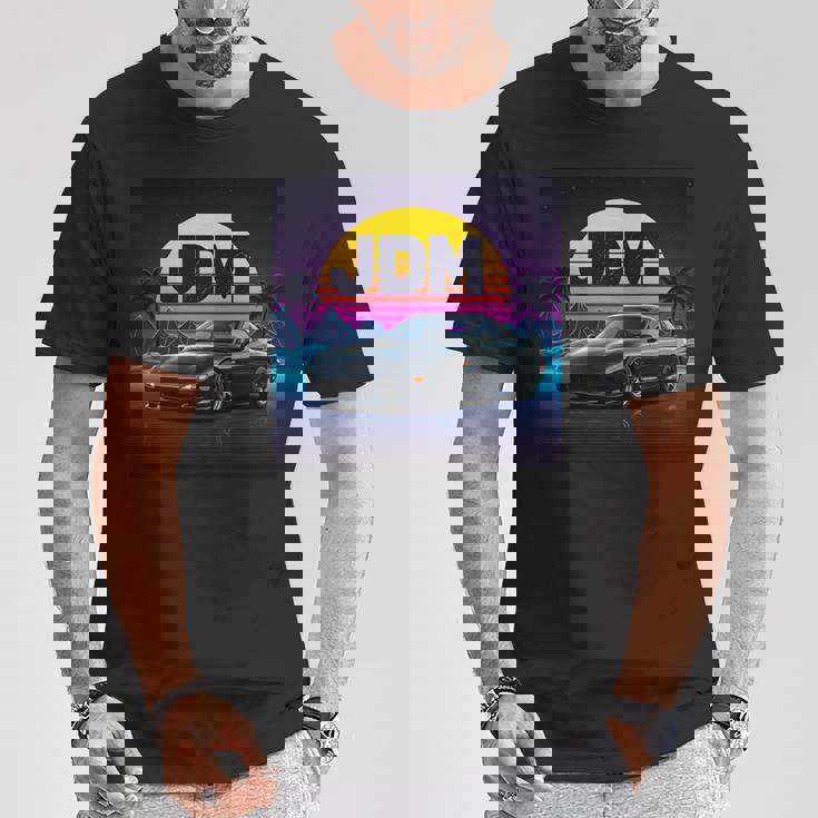 ヴェイパーウェーブ レトロ サンセット Jdm レジェンドカー 日本国内市場 長袖tシャツ Tシャツ 面白い贈り物