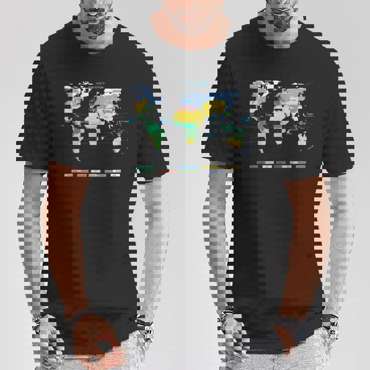 世界地図 気候帯 海洋名 フランス語 Tシャツ 面白い贈り物