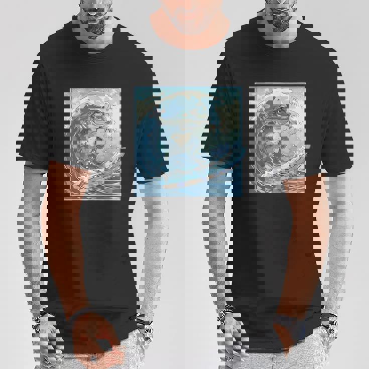 両生類サーファー 日本の波 アート サーフィン カエル Tシャツ 面白い贈り物