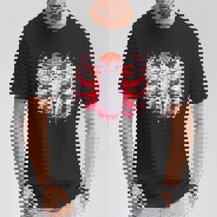 九尾狐 きつねと鳥居門 Tシャツ 面白い贈り物