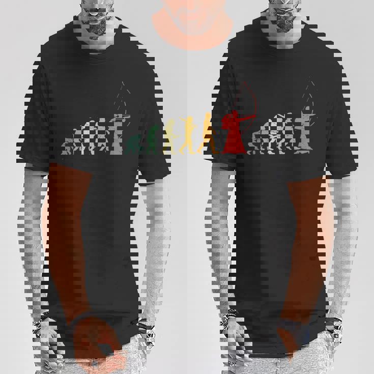 人類の進化 弓道 弓術 弓道好き 騎射 歩射 堂射 弓道部 弓道サークル 古武術 和弓 レトロ 弓 エボリューション Tシャツ 面白い贈り物