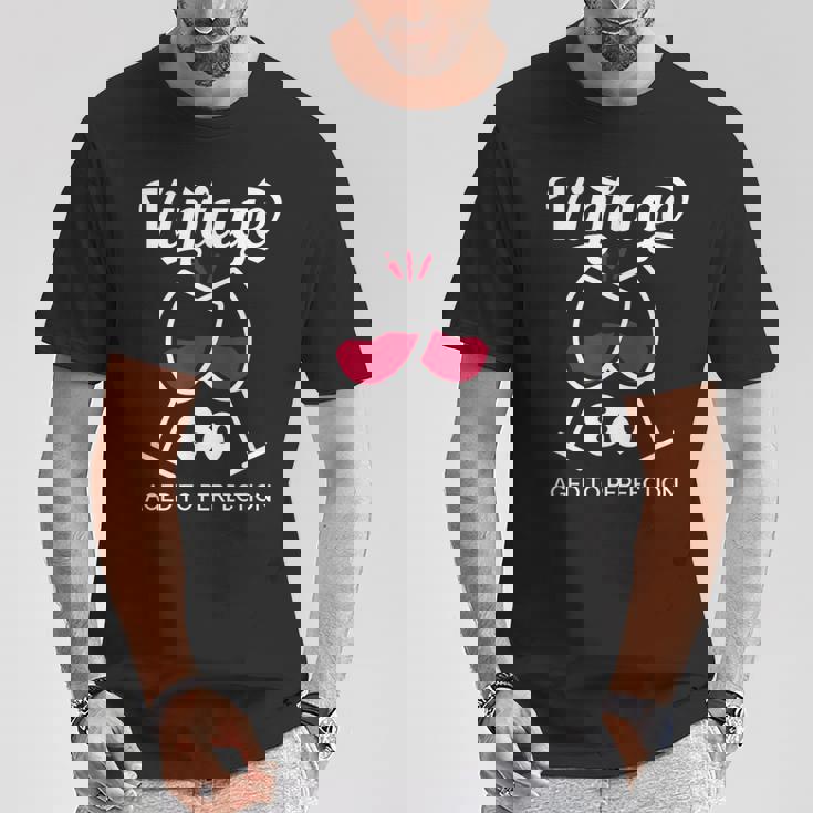 傘寿祝い ワイン好き 酒好き 父 母 男性 女性 80歳お祝いintage Aged To Perfection Tシャツ 面白い贈り物