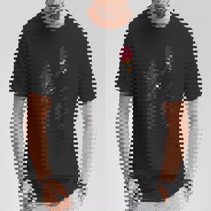 卓球黒猫ピンポン服 猫ピンポン Tシャツ 面白い贈り物