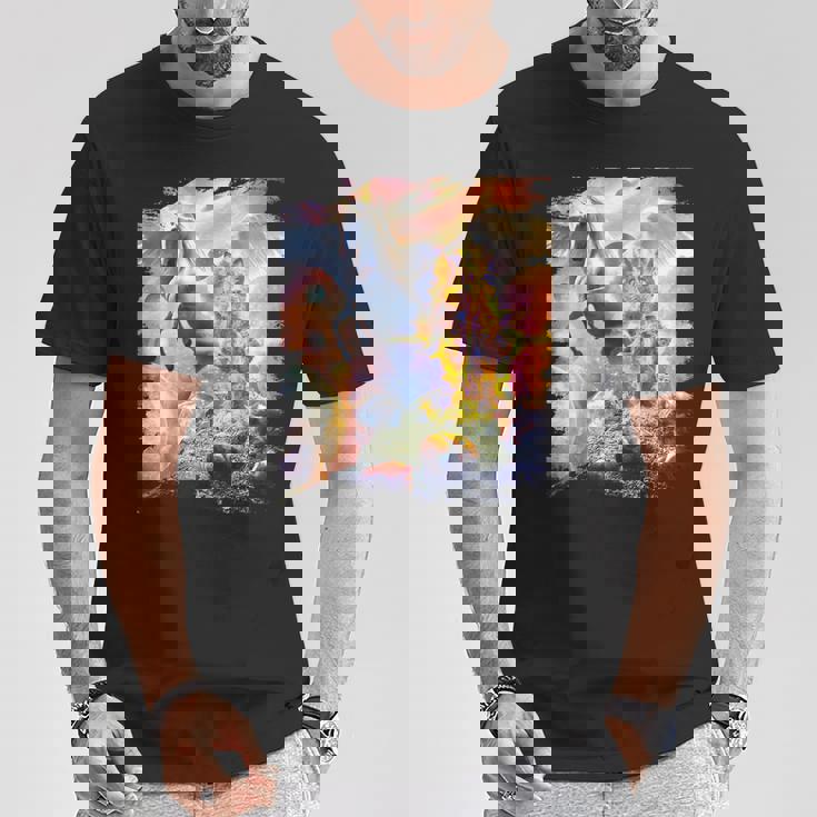 宇宙の銀河猫とユニコーン ペガサス Tシャツ 面白い贈り物