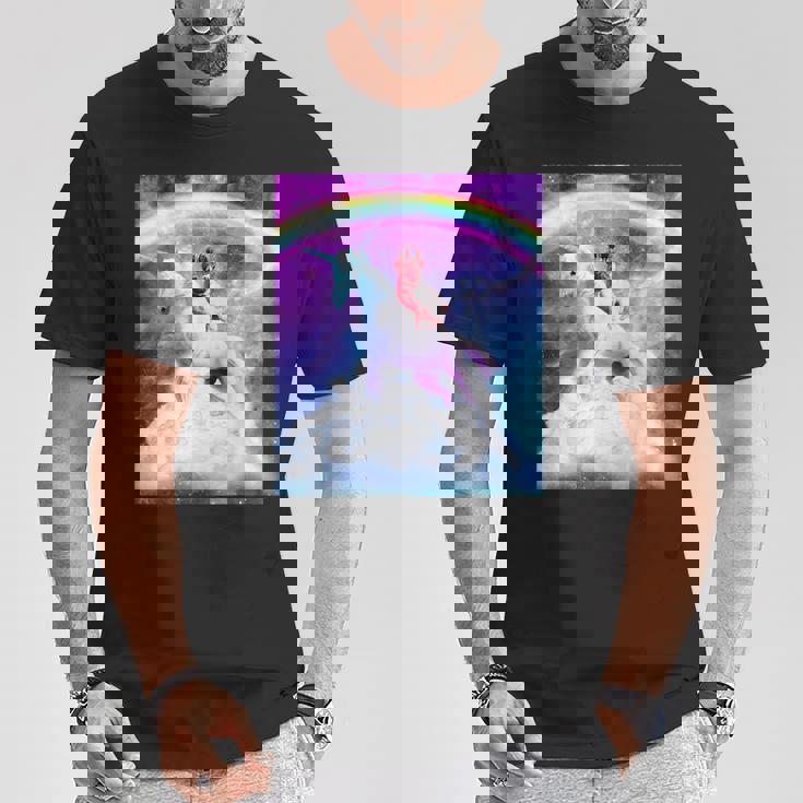 宇宙パグ 雲の上のレインボーユニコーン Tシャツ 面白い贈り物