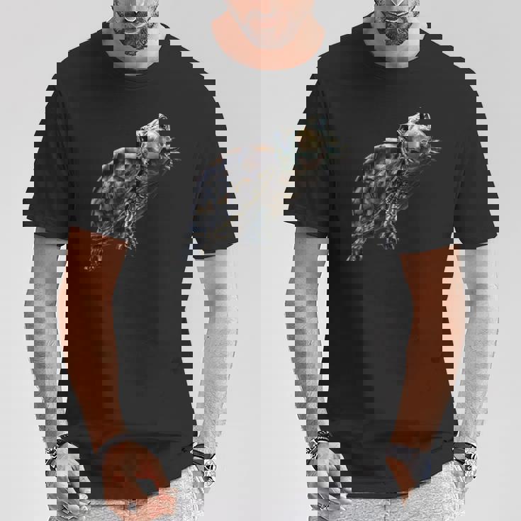 幸せな笑顔の亀 セルフィー ポートレート 面白い Tシャツ 面白い贈り物