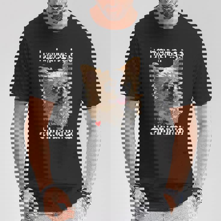 幸せはロングヘア チワワ 長髪 チワワ ママ パパ Tシャツ 面白い贈り物