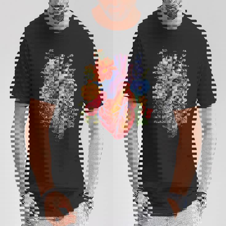 心臓超音波検査者ギフト 心臓専門医ギフト ハートフラワー Tシャツ 面白い贈り物