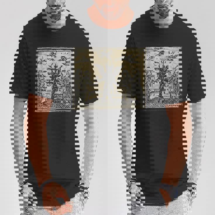 悪魔のオカルトの犠牲ゴスホラー 美的木版画 Tシャツ 面白い贈り物