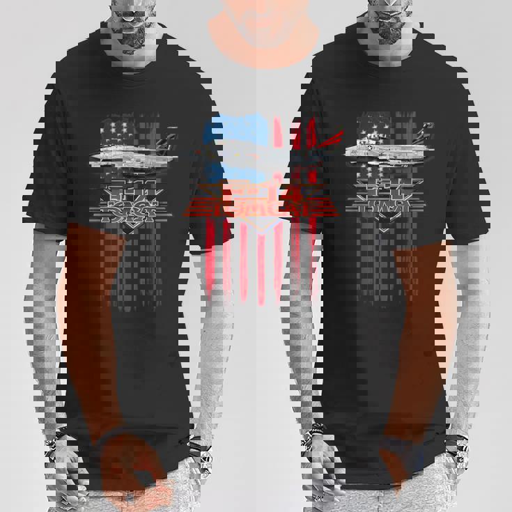 愛国的な海軍 F-14 トムキャットとアメリカ国旗 Tシャツ 面白い贈り物