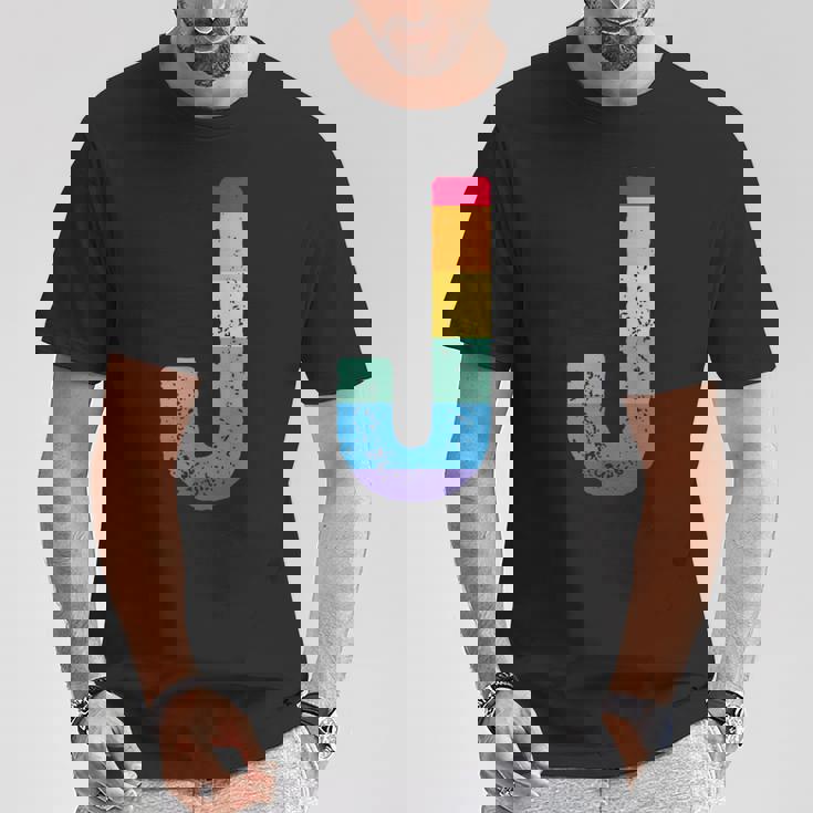 文字 J 大文字 アルファベット モノグラム イニシャル レインボー アルファベット J Tシャツ 面白い贈り物